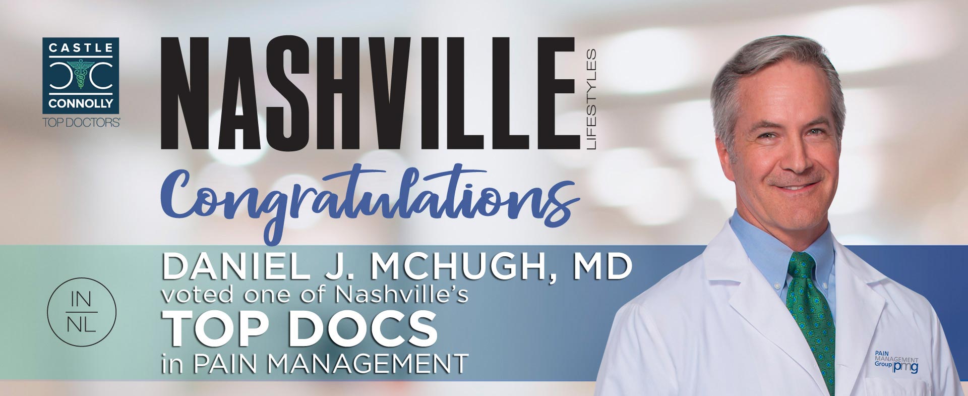 Daniel J. McHugh, MD, voted one of Nashville’s Top Docs in pain management by Nashville Lifestyles, with Castle Connolly Top Doctors recognition